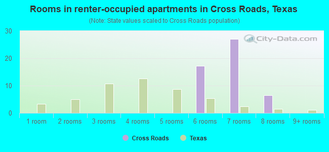 Rooms in renter-occupied apartments in Cross Roads, Texas