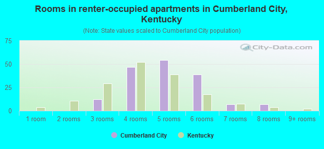 Rooms in renter-occupied apartments in Cumberland City, Kentucky