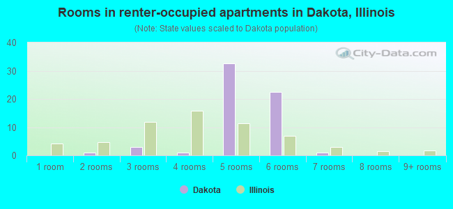 Rooms in renter-occupied apartments in Dakota, Illinois