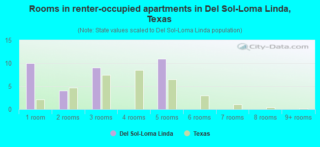 Rooms in renter-occupied apartments in Del Sol-Loma Linda, Texas