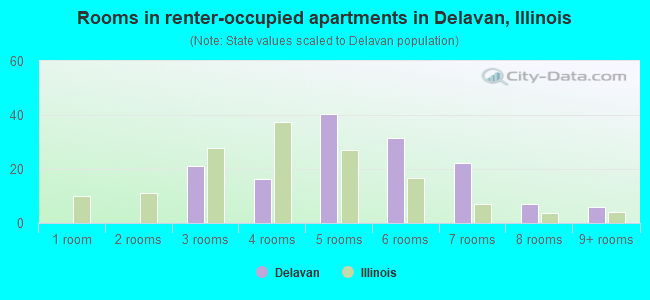 Rooms in renter-occupied apartments in Delavan, Illinois