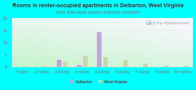 Rooms in renter-occupied apartments in Delbarton, West Virginia