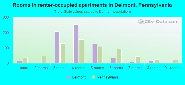 Rooms in renter-occupied apartments in Delmont, Pennsylvania