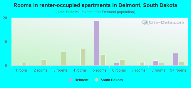 Rooms in renter-occupied apartments in Delmont, South Dakota