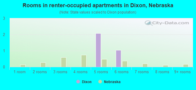 Rooms in renter-occupied apartments in Dixon, Nebraska