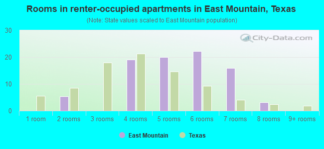 Rooms in renter-occupied apartments in East Mountain, Texas