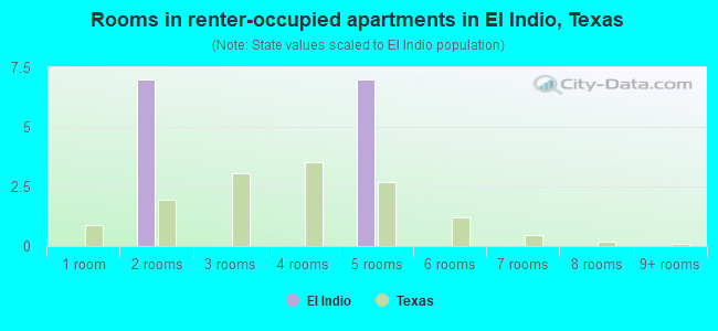 Rooms in renter-occupied apartments in El Indio, Texas