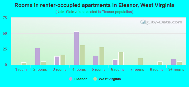 Rooms in renter-occupied apartments in Eleanor, West Virginia