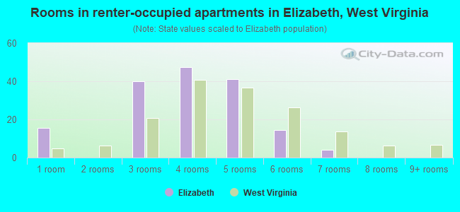 Rooms in renter-occupied apartments in Elizabeth, West Virginia