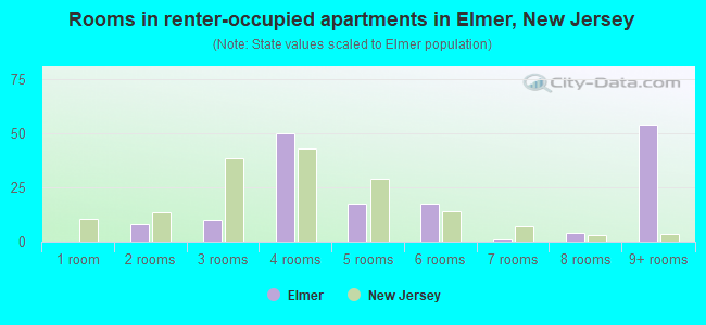 Rooms in renter-occupied apartments in Elmer, New Jersey