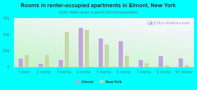 Rooms in renter-occupied apartments in Elmont, New York