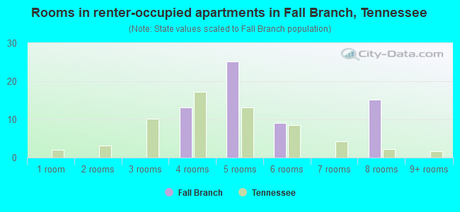 Rooms in renter-occupied apartments in Fall Branch, Tennessee