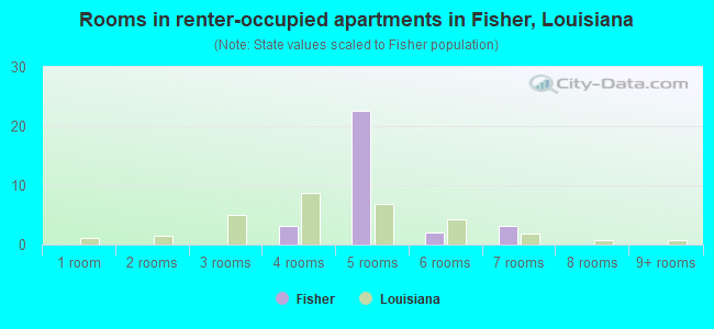 Rooms in renter-occupied apartments in Fisher, Louisiana