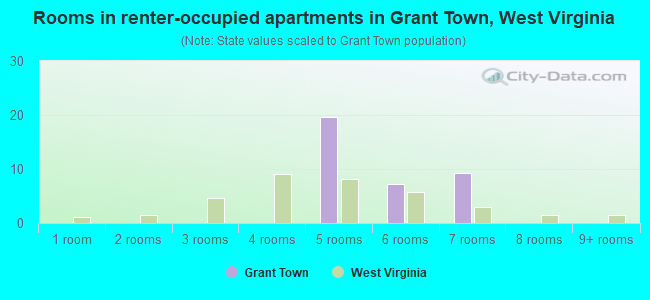 Rooms in renter-occupied apartments in Grant Town, West Virginia