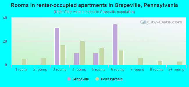 Rooms in renter-occupied apartments in Grapeville, Pennsylvania