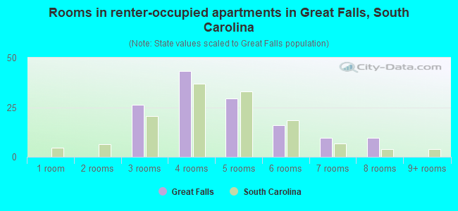 Rooms in renter-occupied apartments in Great Falls, South Carolina
