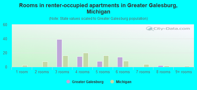 Rooms in renter-occupied apartments in Greater Galesburg, Michigan