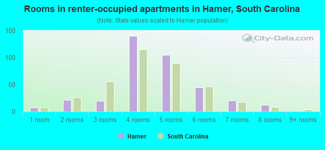 Rooms in renter-occupied apartments in Hamer, South Carolina