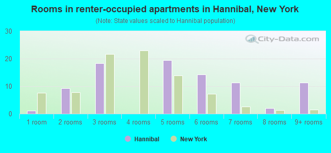 Rooms in renter-occupied apartments in Hannibal, New York
