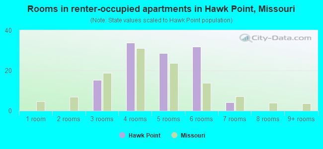 Rooms in renter-occupied apartments in Hawk Point, Missouri