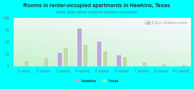 Rooms in renter-occupied apartments in Hawkins, Texas