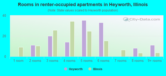 Rooms in renter-occupied apartments in Heyworth, Illinois