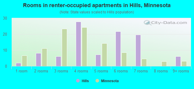 Rooms in renter-occupied apartments in Hills, Minnesota