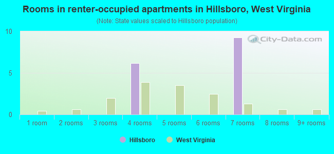 Rooms in renter-occupied apartments in Hillsboro, West Virginia