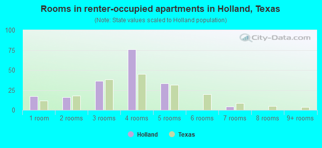 Rooms in renter-occupied apartments in Holland, Texas