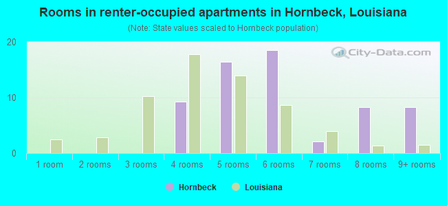 Rooms in renter-occupied apartments in Hornbeck, Louisiana
