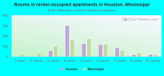 Rooms in renter-occupied apartments in Houston, Mississippi