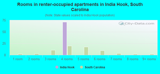 Rooms in renter-occupied apartments in India Hook, South Carolina