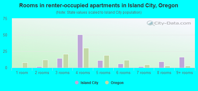 Rooms in renter-occupied apartments in Island City, Oregon