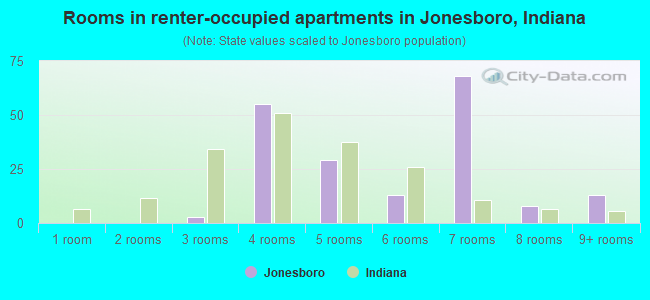 Rooms in renter-occupied apartments in Jonesboro, Indiana