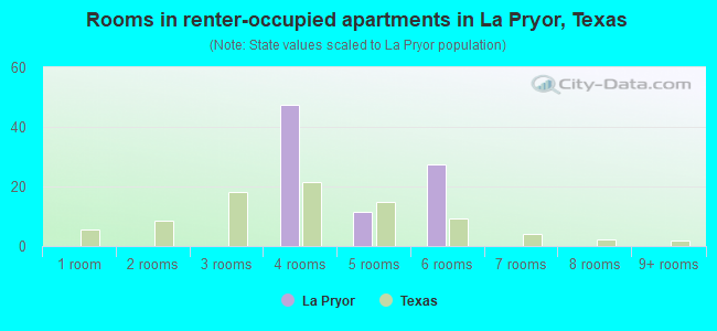 Rooms in renter-occupied apartments in La Pryor, Texas