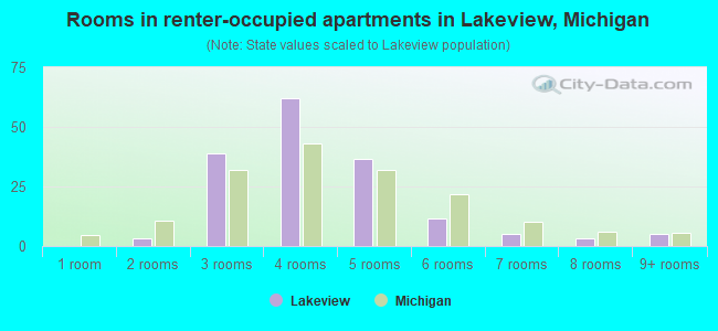 Rooms in renter-occupied apartments in Lakeview, Michigan