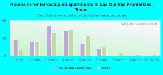 Rooms in renter-occupied apartments in Las Quintas Fronterizas, Texas