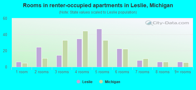 Rooms in renter-occupied apartments in Leslie, Michigan