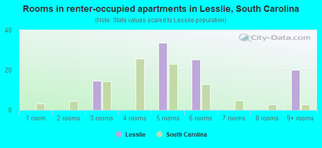 Rooms in renter-occupied apartments in Lesslie, South Carolina