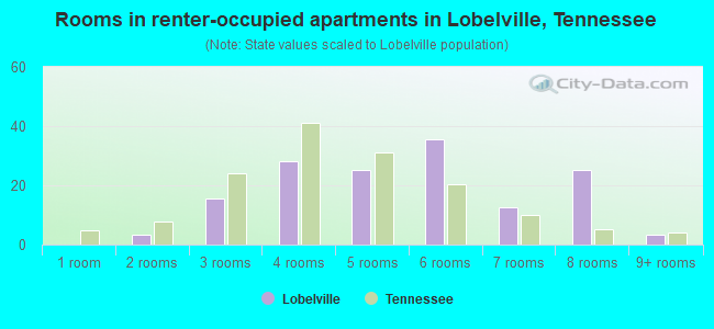 Rooms in renter-occupied apartments in Lobelville, Tennessee
