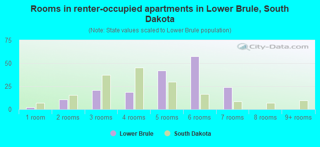Rooms in renter-occupied apartments in Lower Brule, South Dakota