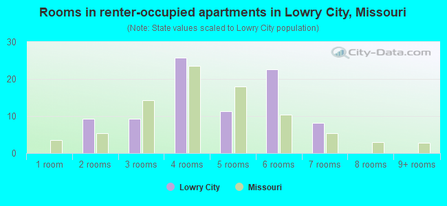 Rooms in renter-occupied apartments in Lowry City, Missouri