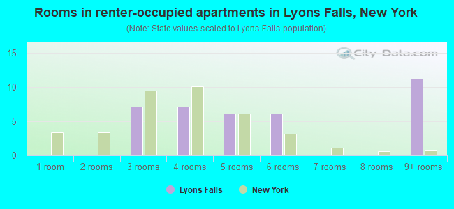 Rooms in renter-occupied apartments in Lyons Falls, New York