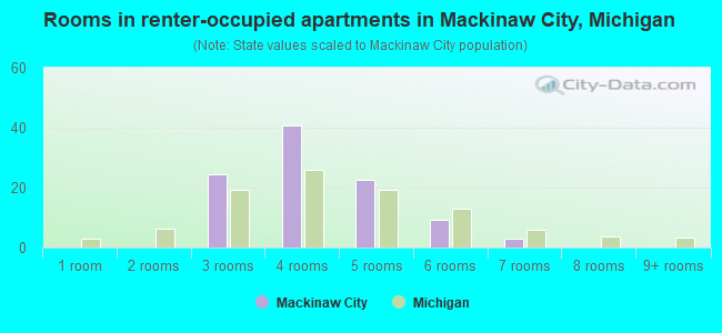 Rooms in renter-occupied apartments in Mackinaw City, Michigan