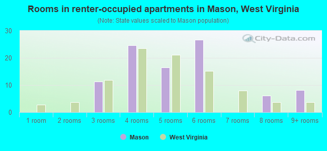 Rooms in renter-occupied apartments in Mason, West Virginia