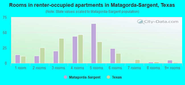 Rooms in renter-occupied apartments in Matagorda-Sargent, Texas
