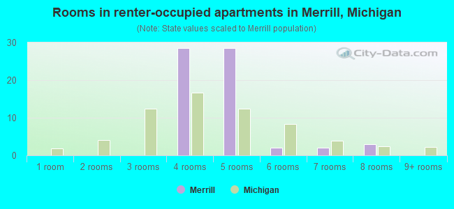 Rooms in renter-occupied apartments in Merrill, Michigan