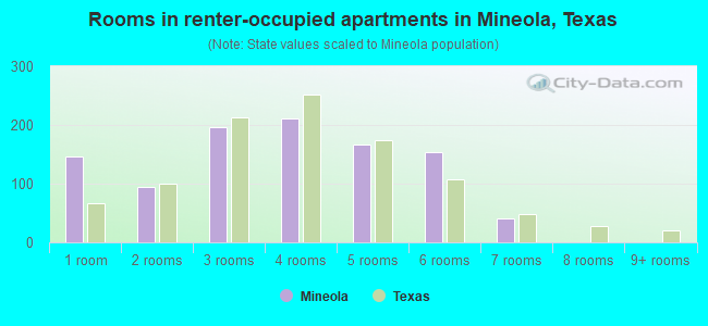 Rooms in renter-occupied apartments in Mineola, Texas