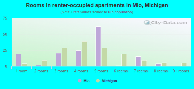 Rooms in renter-occupied apartments in Mio, Michigan