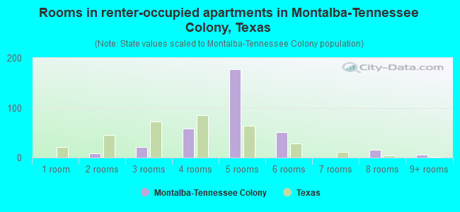 Rooms in renter-occupied apartments in Montalba-Tennessee Colony, Texas